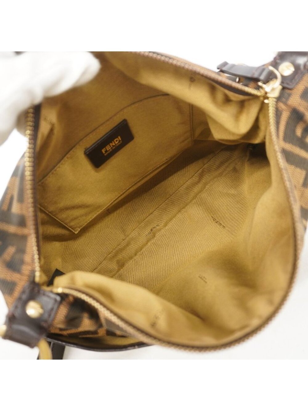 Fendi Shoulder Bag Zucca Nylon Canvas Brown Champagne Gold - Picture 4 of 9